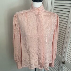 EUC - Vintage Worthington Pink Floral High-Neck Blouse, size 8